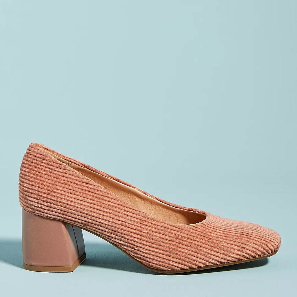 Anthropologie Corduroy Block Heels - Sz 7.5 - Blush Pink